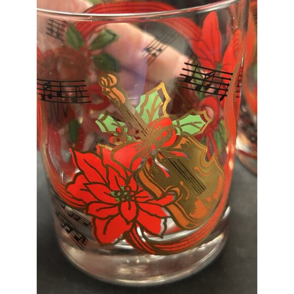 Set 4 Vintage Holiday Musical Instruments & Notes Weighted Bottom Rocks Glass - Picture 3 of 8